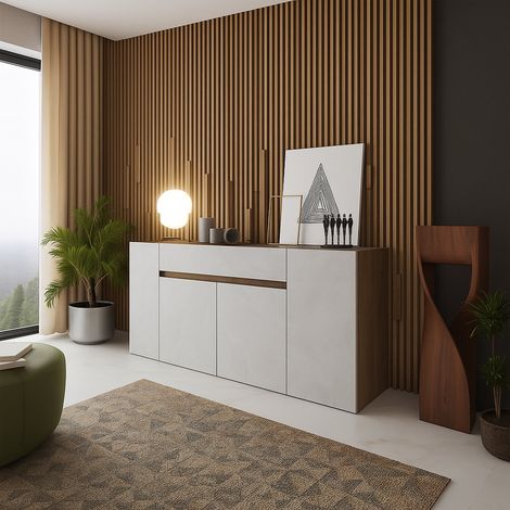 Cirimido Anrichte, Sideboard mit Schublade, 3 Regalböden, Flügeltür, 170x40x85h cm Weiß (1/4)