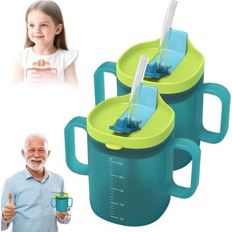 Wasserbecher für Senioren, 300 ml, auslaufsichere Gläser für Senioren, Trinkbecher für Senioren, auslaufsichere Gläser für Senioren mit 2 Henkeln (1/5)