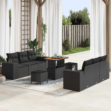 vidaXL Conjunto de sofá de jardín Negro Rattan de Poliéster (1/5)
