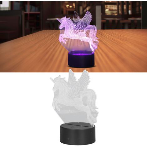 Lampe 3D Licorne Veilleuse 3D, Lampe tactile créative et lumineuse aux couleurs clignotantes, Veilleuse LED pour chambre d'enfant, Lampe de chevet, Cadeau d'anniversaire pour enfant, Alimentation USB (1/5)