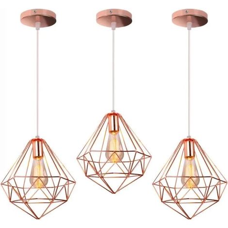 U-Do 3Pcs Suspension Luminaire design Vintage Lustre en Métal Or Rose E27 Rétro Lampe Ajustable Industriel pour Escaliers Salon (1/4)