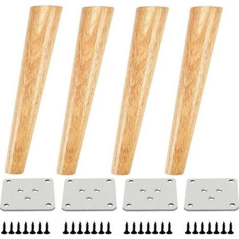 Set of 4 angled wooden furniture legs, table legs with mounting plates and screws – 30 cm (1/4)