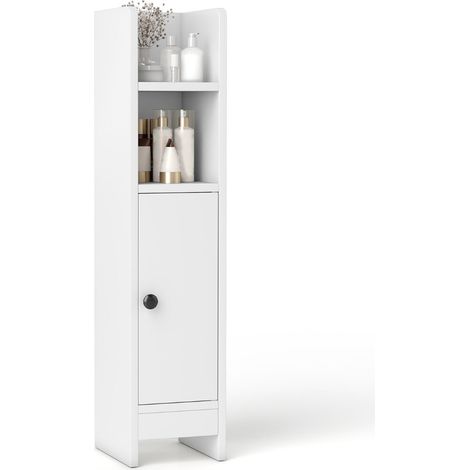 Piccolo mobile da terra per angoli con porta e ripiani regolabili, Ripostiglio da bagno per porta carta igienica Bianco (1/4)