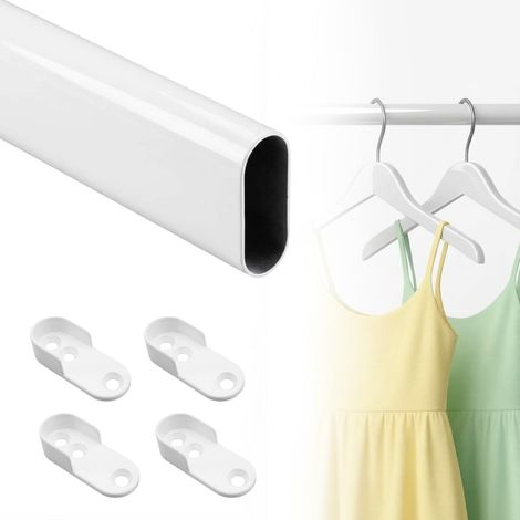 Tringle de Penderie Ovale 15x30 mm, 2 Mètres avec 4 Supports, Colour Blanc Brillant (1/5)