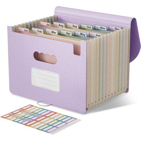 Trieur 12 Compartiments A4, Rangement Papier Administratif Organiseur de Dossiers Accordéon en Paille de Blé, Classeur Range Document, Sans BPA, Retour à la Nature, Violet Lavande (1/5)