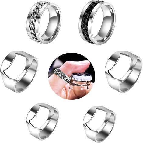 Flaschenöffnerring aus Edelstahl, 6-teilig, 2 Ausführungen, für alle Arten von Flaschenverschlüssen. (1/5)