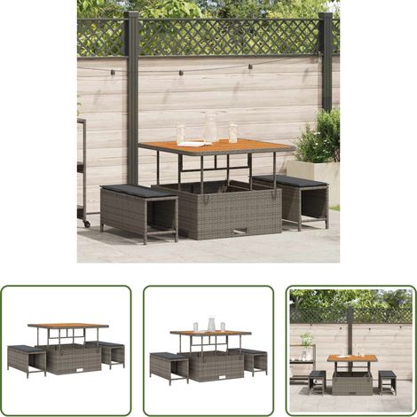 vidaXL Garten Tisch - Garten Essgruppe Grau Poly-Rattan (1/5)