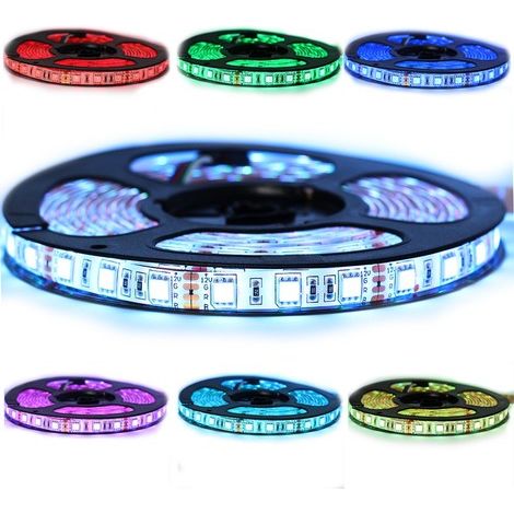 Ruban Professionnel RGB 5050 - 60 leds/m 1 à 10 mètres au choix (IP65) Transformateur: Alimentation Inclus - Longueur: 1 mètre - Controleur- telecommande: Contrôleur télécommande Inclus (1/5)
