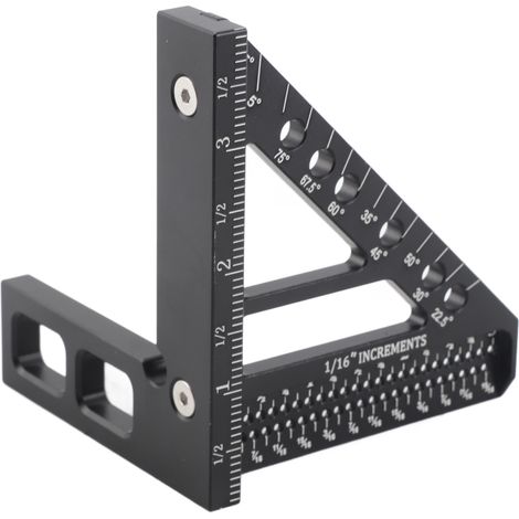 Équerre de mesure aluminium multifonction avec pointeur de tracé et cales de positionnement pour travaux de menuiserie et artisans (1/4)