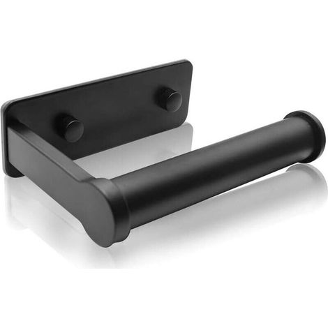Soporte para papel higiénico de pared Kartokner - Aluminio, negro. Dispensador de papel higiénico autoadhesivo de pared, no requiere perforación. Soporte higiénico para rollo de papel higiénico para b