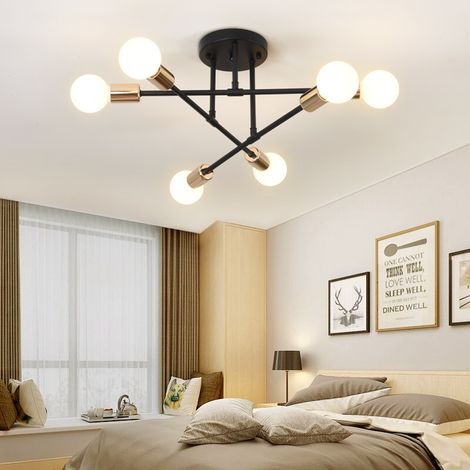 Ceiling Light 6x E27 Lamp Vintage Industrial Chandelier for Kitchen Bedroom Living Room Black and Copper (1/5)