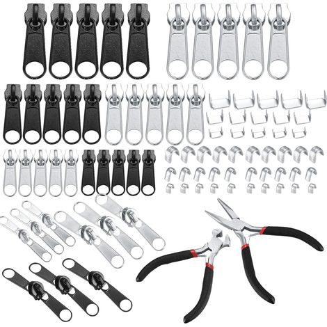 Reißverschluss-Reparatur-Set, 86-teilig, Metallschieber-Ersatzset, Reißverschluss-Abzieher-Set für die Reparatur von Jeans, Mänteln – Silber/Schwarz (1/5)