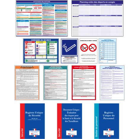 Signaletique.Biz France – Pack affichages obligatoires entreprise – 10 panneaux de sécurité + 2 registres + 1 document unique – Mise en conformité 2024