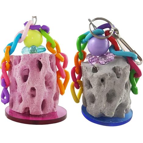 Lot de 2 jouets à mâcher pour perroquet - Pierre de calcium à suspendre pour ara, gris africain, calopsitte (couleur aléatoire)