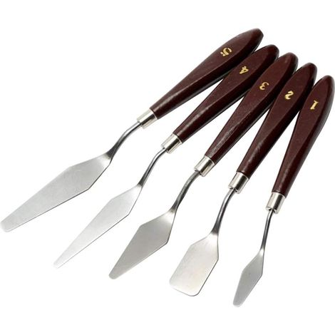 Ensemble de 5 pièces pour peintre : couteau, spatule et grattoir en acier inoxydable, idéal pour la peinture acrylique et à l'huile. (1/5)