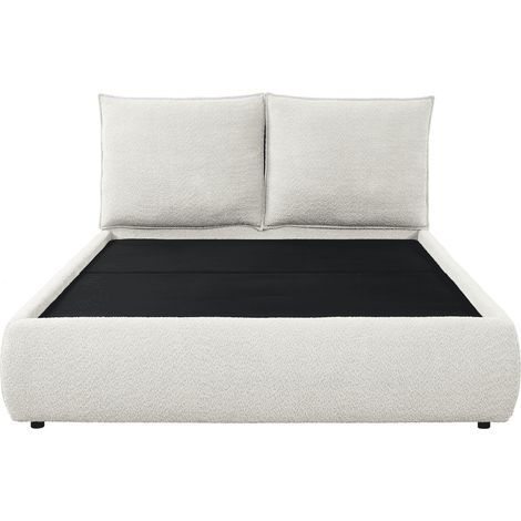 Lit coffre en tissu bouclette beige 140x190 cm mely (1/5)