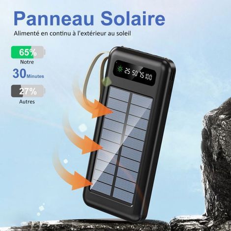 20000mAh Chargeur Batterie Externe Solaire 4 Câbles Intégrés Batterie 6 Sorties et 3 Entrées,LED L'affichage et Lampe (1/5)