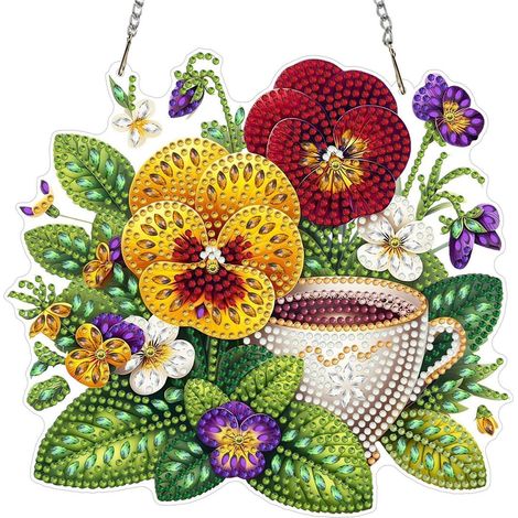 Diamond Painting Anhänger Frühlingsblumen mit Kette, Fensterbild Bastelset 20x20cm (1/4)