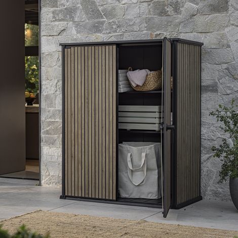 Armadio da Esterno Langdon, Mobile da Giardino Cassetti, 2 Ripiani, Apertura Battente, 140x74x170h cm Marrone Quercia (1/5)