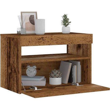 Nachttisch mit LED-Leuchten Altholz-Optik 60x35x40 cm