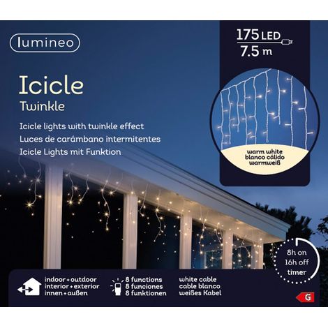 Lumineo LED Lichtervorhang Icicle Twinkle weiß 7,5 Meter 175 Lichter - warmweiß (1/4)