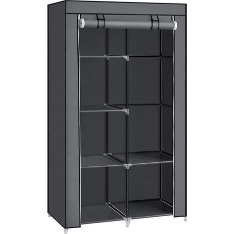 Armoire à Vêtements, Penderie, 1 Tringle à Vêtements, 6 Niveaux, Tissu Non-tissé, Cadre Métallique, 45 x 88 x 168 cm, pour Chambre, Couloir, Dressing, Gris (1/5)