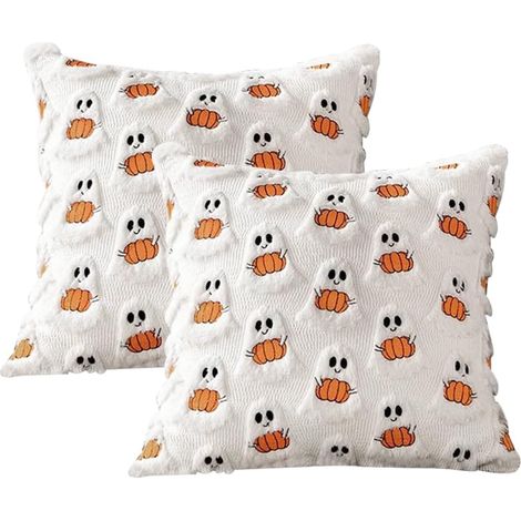 (2er-Set) Halloween-Kissenbezüge, Plüsch-Geisterkissenbezüge, Geisterkissenschoner, Kürbis-Dekokissen (1/5)