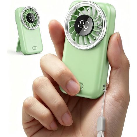 Mini ventilateur portable – Vert – Rechargeable USB – 3 vitesses – Écran LED – Voyage et été (1/5)