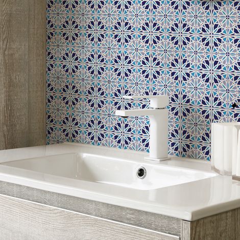 Sticker Mural Carrelage adhésif Cuisine Salle de Bain - 30 STICKERS CARREAUX DE CIMENT AZULEJOS MATTIA - 30stickers15x15cm (1/5)