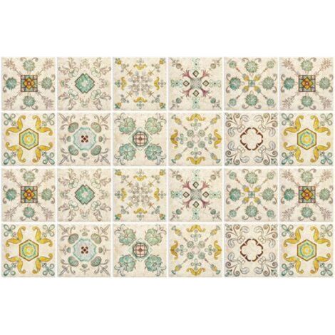 (C)Carrelage Adhésif 20x20 Style Industriel Credence Adhesive pour Cuisine Brique,24 Pcs Stickers Muraux Salle de Bains Cuisine Carrelage Adhesif Mural avec Motifs de Carrelage Dalle Pvc Adhesi