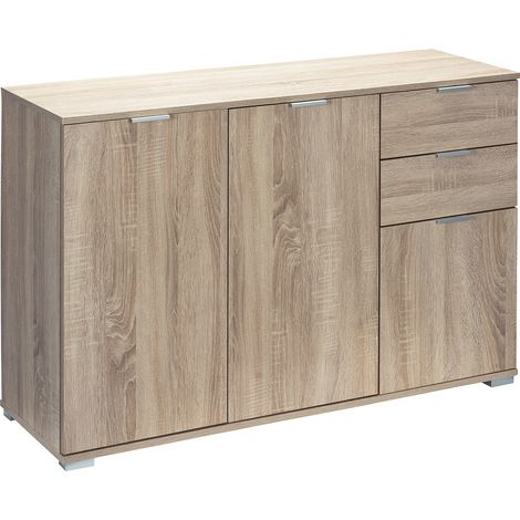 Deuba Credenza cassettiera Bianco Alba con 2 cassetti e 3 Porte 71x74x35cm cm Mobile comò Decorativo Effetto Legno DB131 - Rovere (1/5)