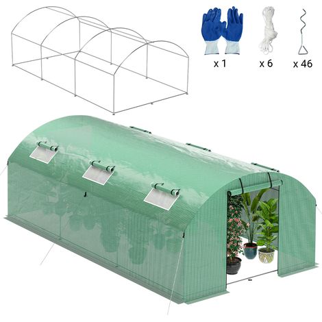 Randaco Foliengewächshaus 300x600x200 cm, grüner Gartentunnel 140 g/m² PE für Gemüse, Tomaten & Pflanzen (1/5)