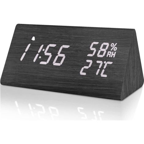 Digitaler Wecker, Wecker aus Holz mit einstellbarer Helligkeit, Schlummerfunktion, Temperatur- und Feuchtigkeitsanzeige, Digitaluhr für Büro/Schreibtisch [USB-betrieben] (1/5)