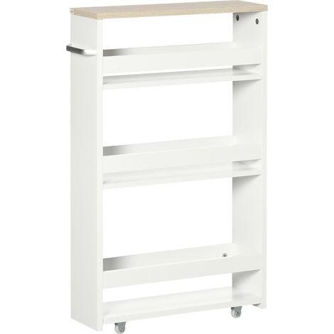 kleankin Storage Trolley with Wheels and Handle, White