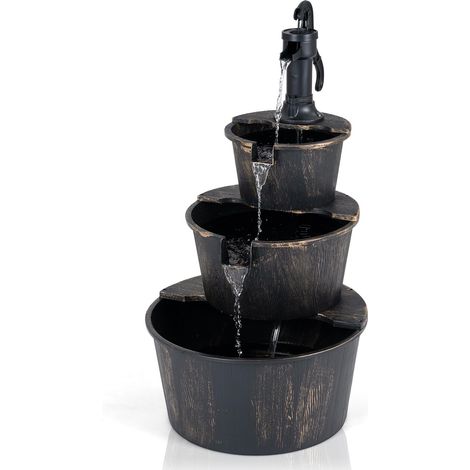 COSTWAY Fontaine de Jardin à 3 Niveaux en Baril avec Pompe Réglable (1/5)
