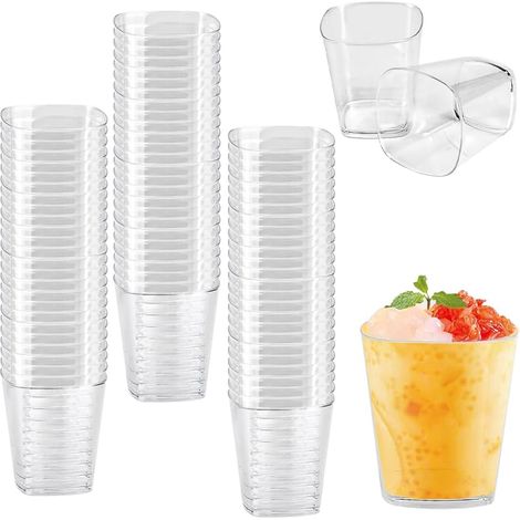50 vasos reutilizables de plástico duro para postres de 200 ml, vasos de plástico transparentes reutilizables (1/5)