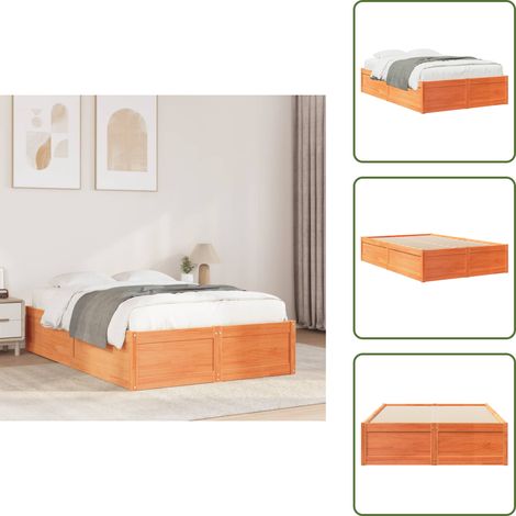 The Living Store Estructura de cama sin colchón madera maciza marrón 135x190 cm - Estructura de cama