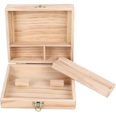 Boîte de Rangement en Bois, Ensemble de 4 Pièces avec Plateau Roulant, Coffret Sécurisé pour Herbes et Bijoux (1/5)