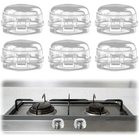 6-teiliges Set Herdknopfabdeckungen, Sicherheitsknöpfe für Gasherde, Backofendeckel, transparente, abnehmbare Knöpfe für Küchensicherheitsverriegelung (Weiß) (1/5)