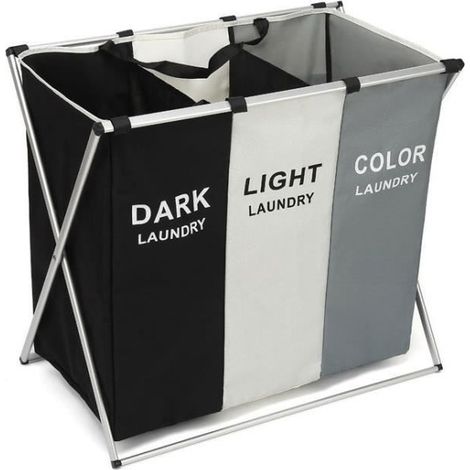 Panier à Linge 3 Compartiments, Grand Pliable Paniere a Linge Sale avec Poignée en Tissu pour Salle de Bain, Blanchisserie, Maison (1/4)