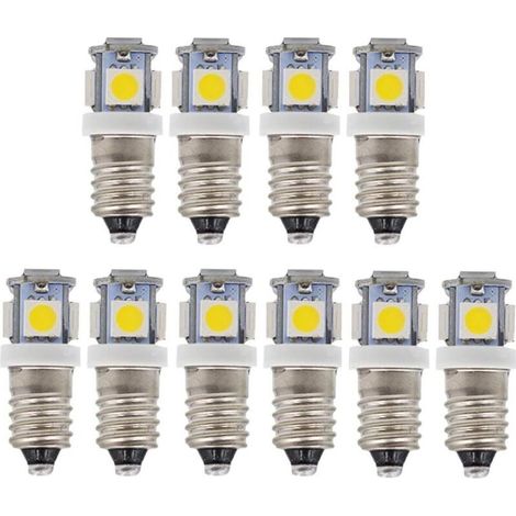 Lot de 10 Ampoules LED E10 6V 0,5W 5SMD 50LM Blanc Chaud pour Lampe de Poche et Bricolage Éclairage Compact (1/5)