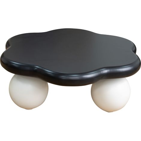 CAIziTable basse en forme de nuage contraste noir et blanc de 80 cm, table basse moderne minimaliste en forme de pétale avec pieds sphériques, table de salon adaptée aux enfants et aux animaux pour pe
