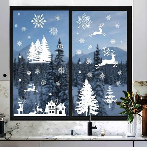 Noël Autocollants Fenetre, Flocons Décoration de Noël Fenetre Stickers Noël Fenêtre Réutilisable Electrostatique PVC Autocollant Noel Fenetre (1/5)