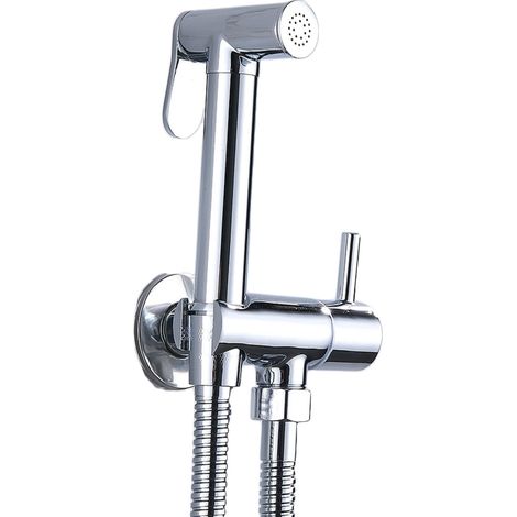 Bagnoclic – Douchette hygiénique pour WC – Flexible laiton 120 cm – Support avec robinet d'arrêt 1/4 de tour – Douchette pluie laiton