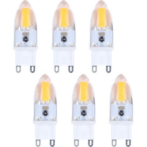 6 ampoules LED G9 COB 500LM, ampoule de plafonnier en silicone, ampoule de lampe murale pour chambre bureau 220V blanc chaud 3000K (1/5)