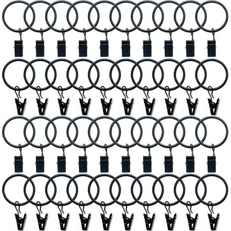 40 anillas metálicas para cortinas con clips, 32 mm de diámetro interior, color negro - Crezuo (1/4)