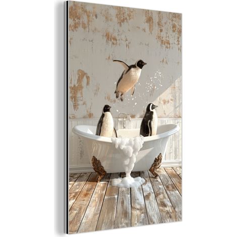 CUADRO DE METAL Vintage - Pingüino - Bañera - Espuma Cuadros Para Dormitorio 60x90 (1/5)