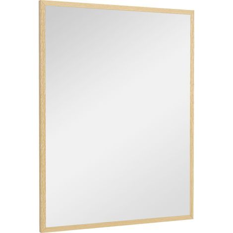 Miroir mural naturel – Rectangulaire 90x70 cm, cadre bois – Salle bain, salon, chambre