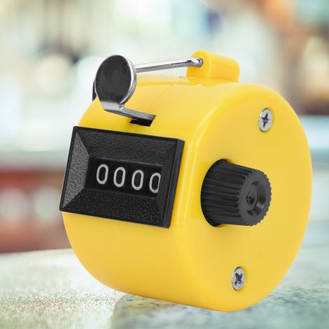 Compteur manuel BERM à 4 chiffres avec bouton en plastique et crochet de réinitialisation - Outil de comptage portatif - Jaune (1/5)