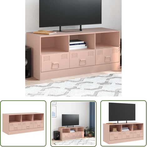The Living Store TV-Schrank Rosa 99x39x44 cm Stahl - TV-Schrank - Fernsehtisch - Rosa Möbel - Stahlregal - Wohnzimmer Dekoration (1/5)